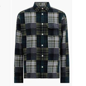 AllSaints Hopton Plaid Cotton Button-Up Shirt Jacket in Khaki Green